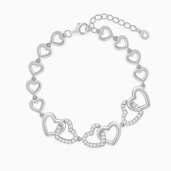 Interlocked Heart Duo Bracelet in Silver Finish